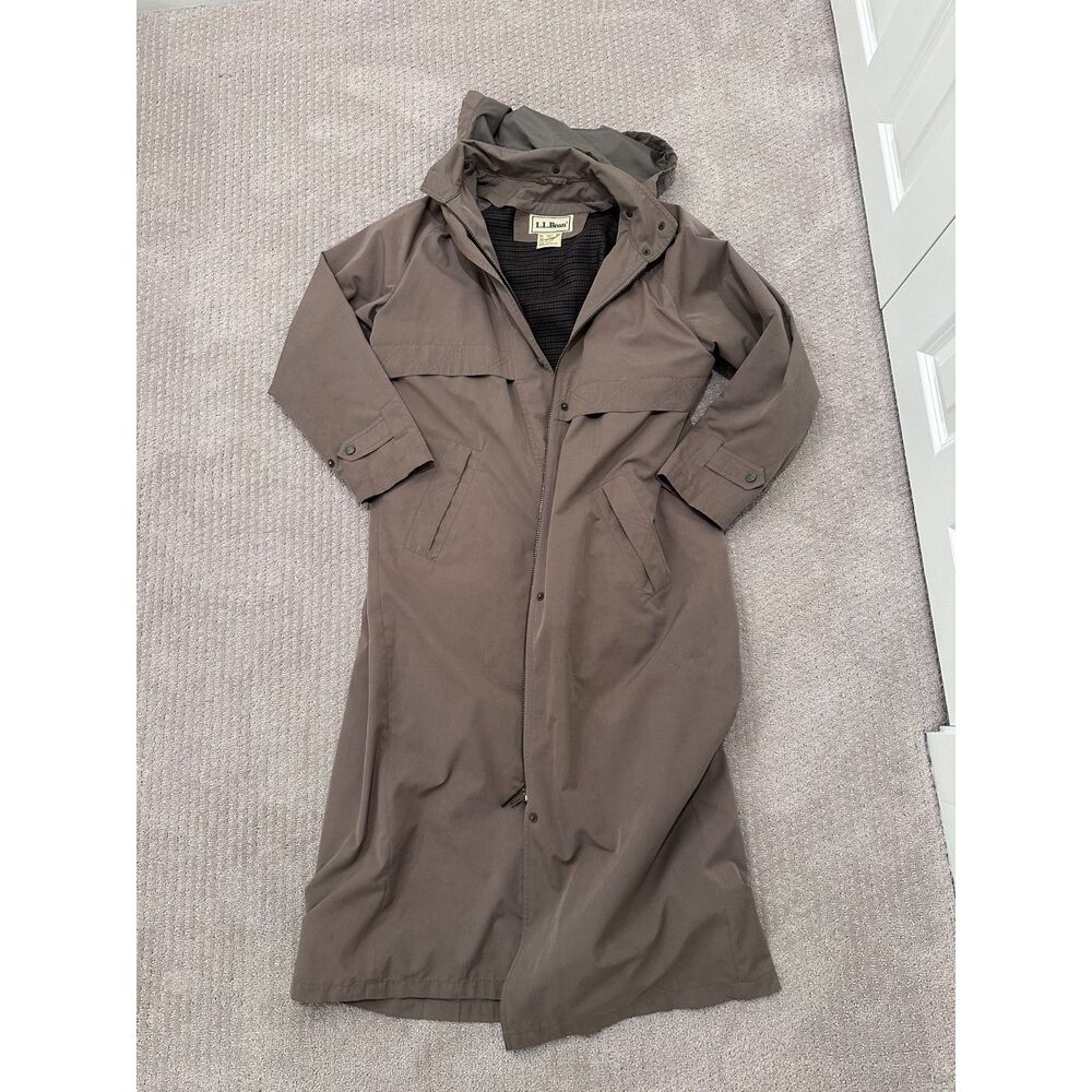 Vintage L.L.Bean Women’s Small Long Hooded Raincoat Wool Lined Brown